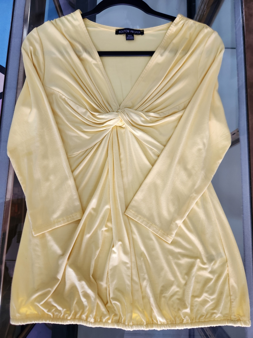 Boston Proper Women's Yellow Twist-Front Satin Top